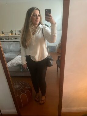 Free People Cream Waffle Long Sleeve Top